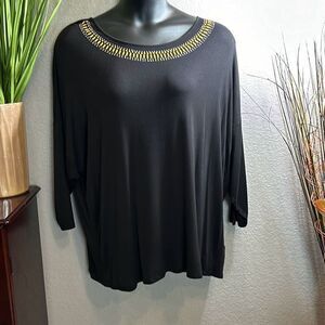 #287 Jacqueline Smith, black/gold and silver embellished tunic top size 2X
